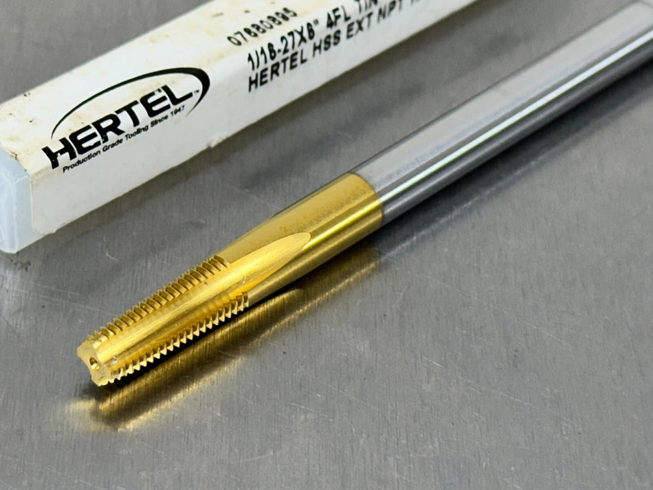 Hertel 1/16-27 NPT Extension Pipe Tap 6" OAL 4 Flute 07680895