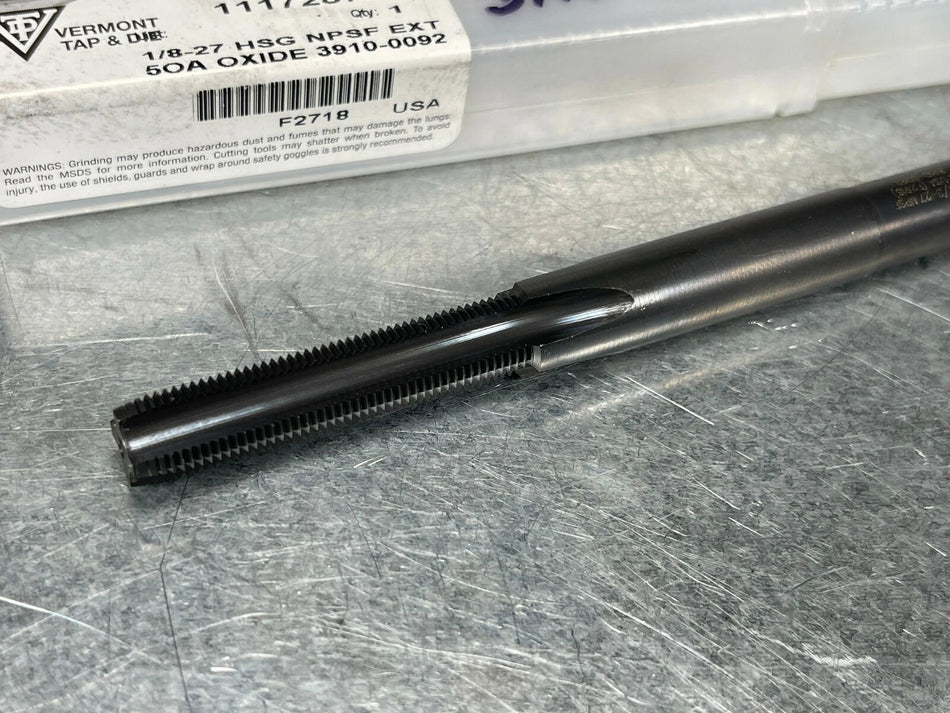 Vermont 1/8-27 NPSF Tap High Speed Ground 4FL, Black Oxide, 5" OAL