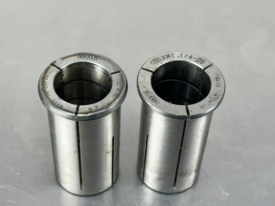 (2) Nikken KM Collet Sleeve 1-1/4 OD x ID 24mm, 25mm Milling Chuck