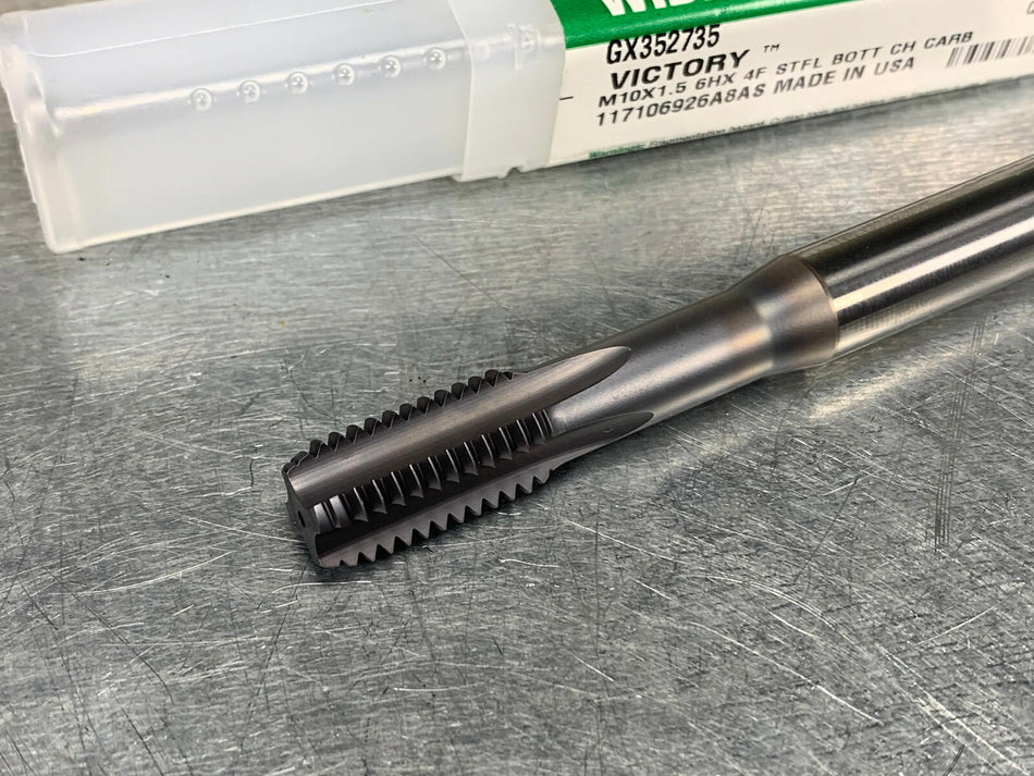 Widia M10 x 1.5 Solid Carbide Tap 6HX, Bottom, 4 Flute, Coolant Hole GX352735