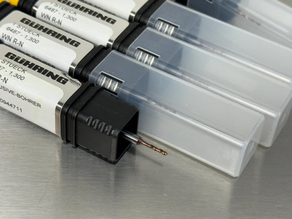 (5) Guhring 1.3mm Solid Carbide Drill 3xD 6487 Exclusive RT100 InoxPro