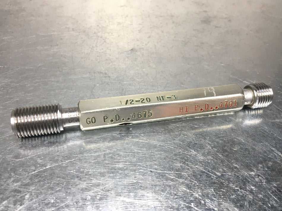 DoALL 1/2-20 NF-3 Thread Plug Gage GO PD .4675 NOGO PD .4701