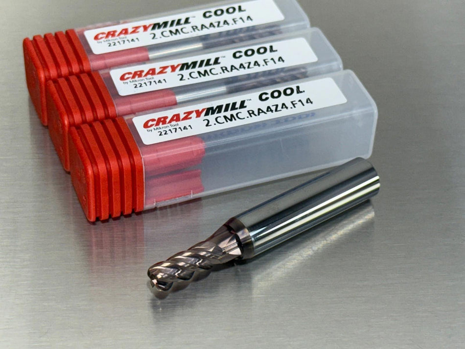 (3) Mikron 1/4" Carbide End Mill .06 CR Internal Coolant 2.CMC.RA4Z4.F14