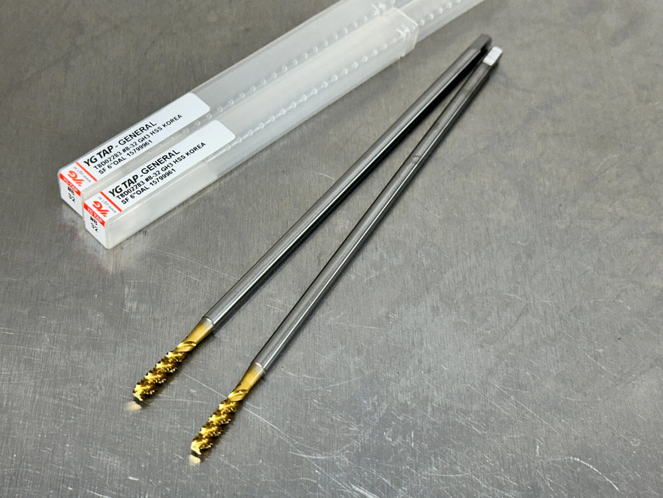 (2) YG1 #8-32 Extension Tap Spiral Flute H3 6" OAL, 3 Flute Bottom 8-32 T8D02283