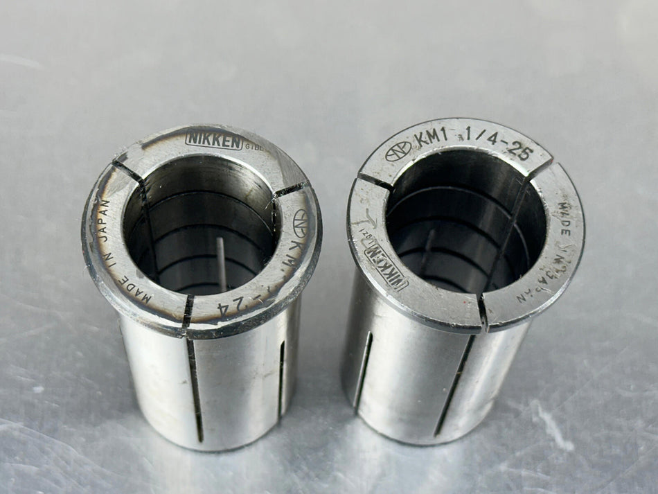 (2) Nikken KM Collet Sleeve 1-1/4 OD x ID 24mm, 25mm Milling Chuck