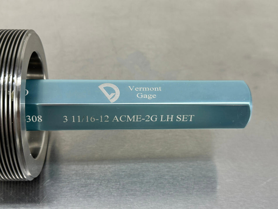 Vermont 3 11/16 12 ACME 2G LH Thread Gage Set Plug 3.6308 GO Only 3 11/16-12