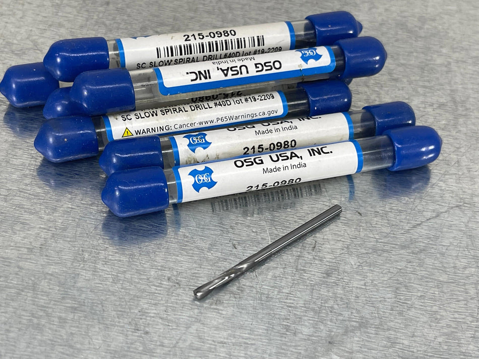 (7) OSG #40 Solid Carbide Drill Slow Spiral 215-0980