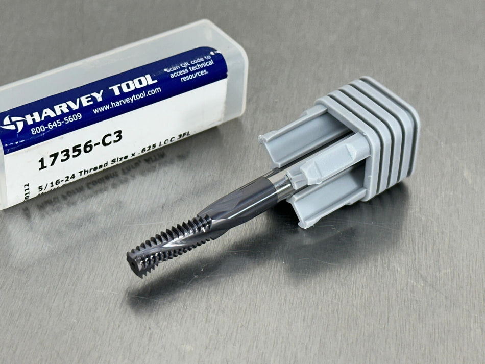 Harvey 5/16-24 Carbide Thread Mill Coolant Through Milling Cutter 17356-C3