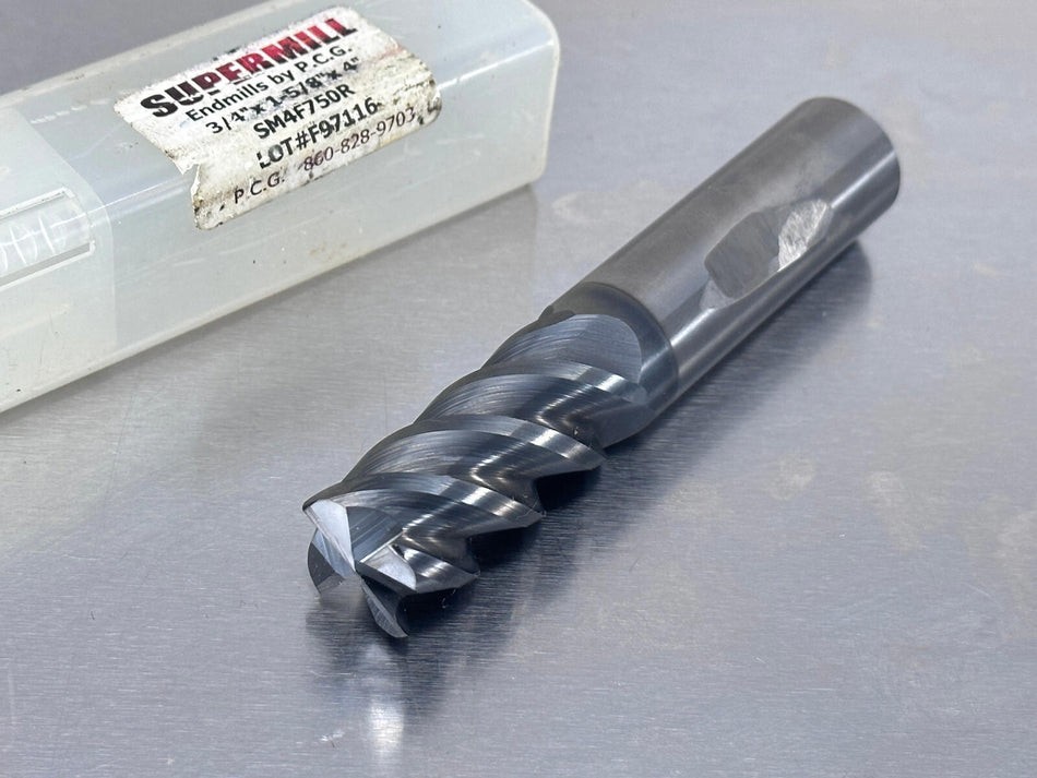Supermill 3/4" Carbide End Mill .03" CR 4 Flute 1-5/8 LOC SM4F750R