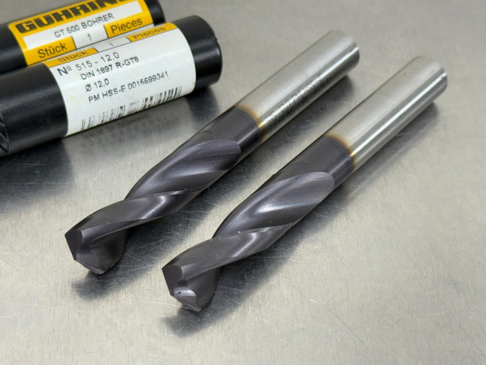 (2) Guhring 515 Series 12mm Drills HSS-E-PM Nano-Firex GT500 Stub 9005150120000