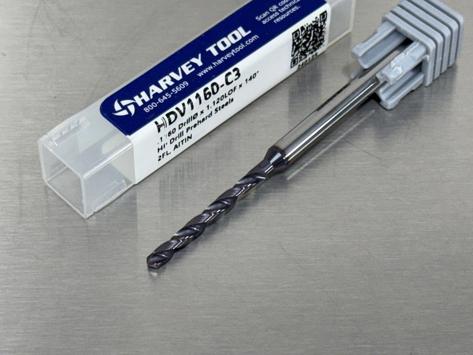 Harvey .116" Solid Carbide Drill Miniature for Prehardened Steel HDV1160-C3