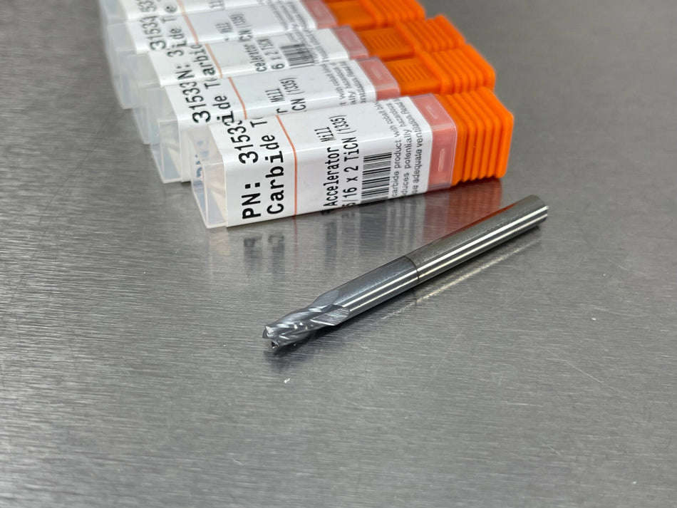 (5) IMCO 5/32" Carbide End Mill 4 Flute TiCN 2" OAL Accelerator 31533