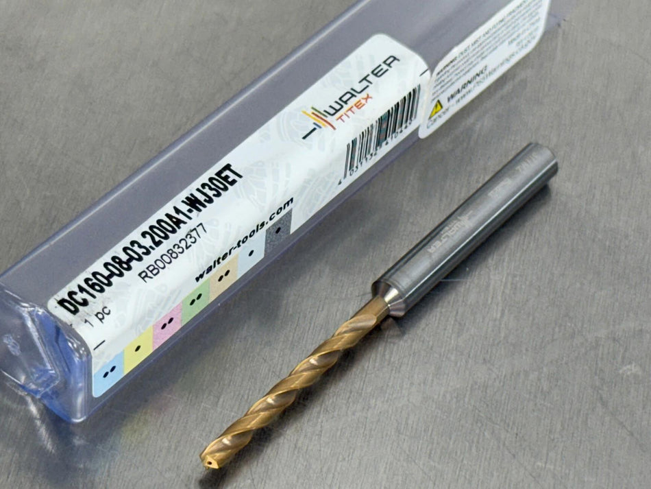 Walter 3.2mm Carbide Drill 8xD Coolant Xtreme Evo DC160-08-03.200A1-WJ30ET