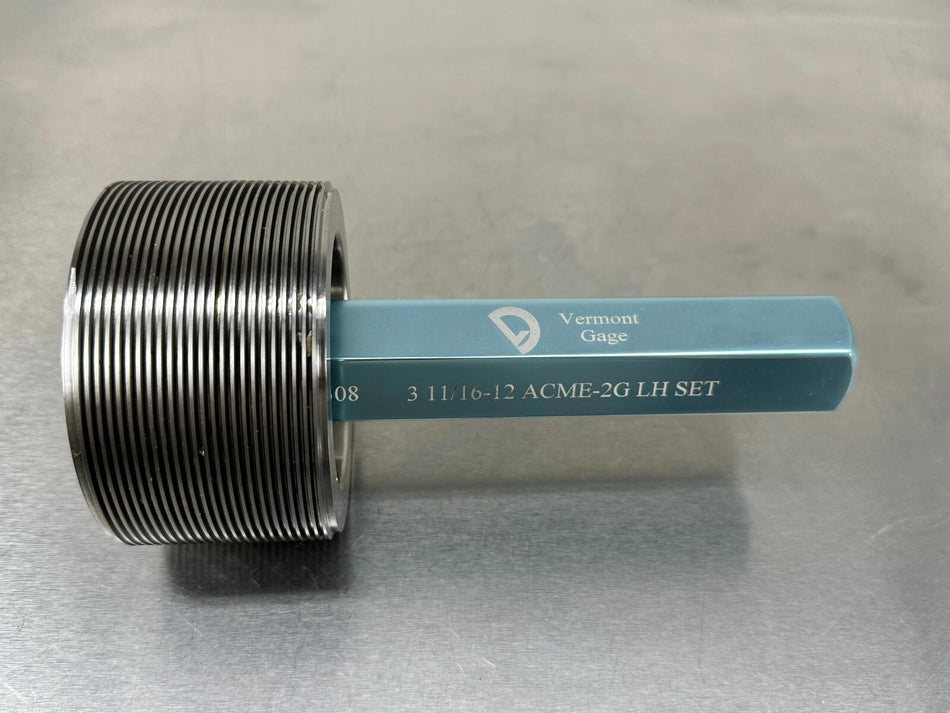 Vermont 3 11/16 12 ACME 2G LH Thread Gage Set Plug 3.6308 GO Only 3 11/16-12