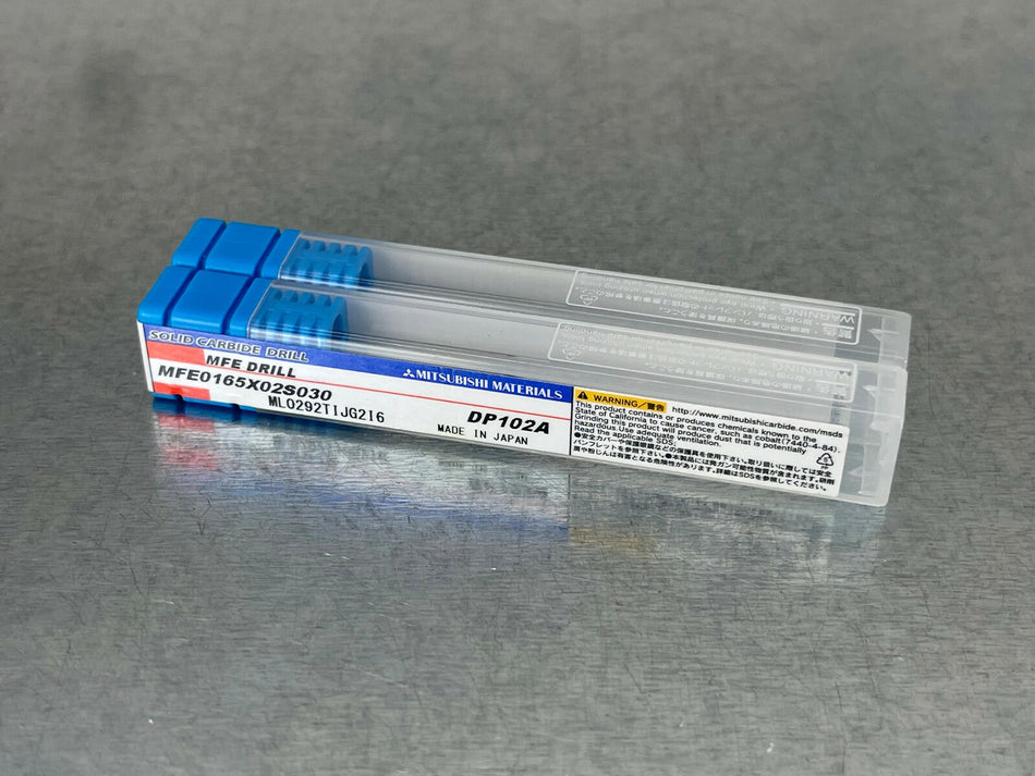 (2) Mitsubishi 1.65mm Solid Carbide Drill Flat Bottom MFE0165X02S030 (10592311)