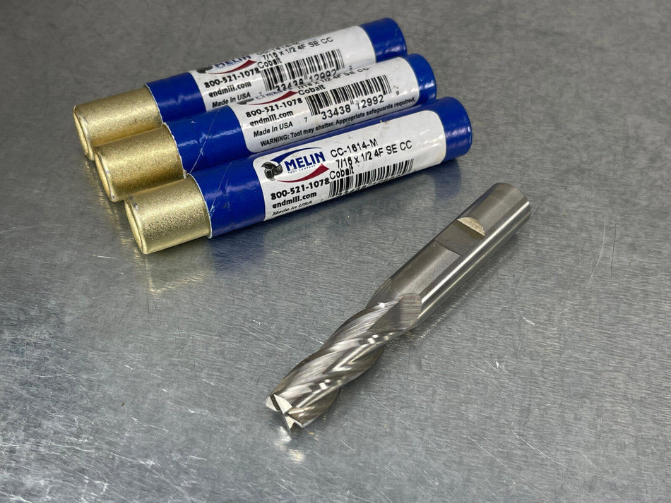 (3) Melin 7/16" End Mill M42 Cobalt Square End 1-1/4" LOC CC-1614-M