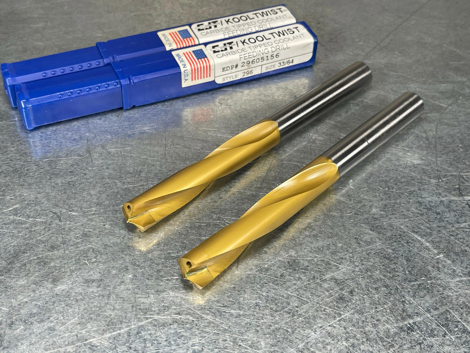 (2) CJT Koolcarb 33/64" Carbide Tip Drills, Coolant Thru, KoolTwist 29605156