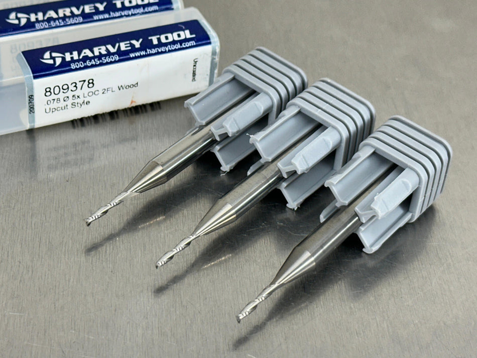 (3) Harvey 5/64" Carbide End Mill for Wood 2.5" OAL 2 Flute 809378