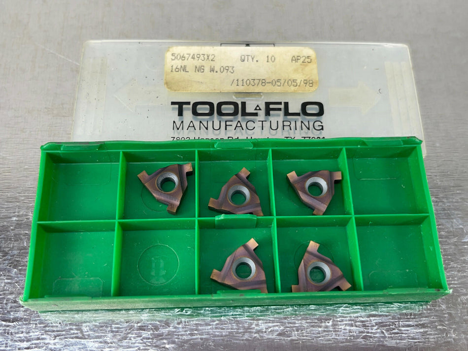 Tool-Flo 16NL NG W.093 AP25 Carbide Insert Laydown 5067493 (5 pcs)