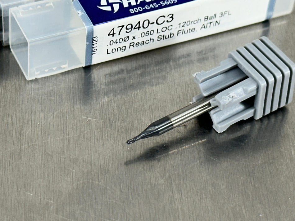 (5) Harvey .04" Carbide End Mill Miniature Ball Nose 47940-C3