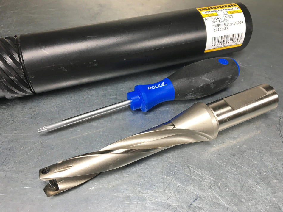 Guhring 15.5mm Indexable Drill w/ 3/4" Shank, Coolant Fed 5xD, 4043 15.505