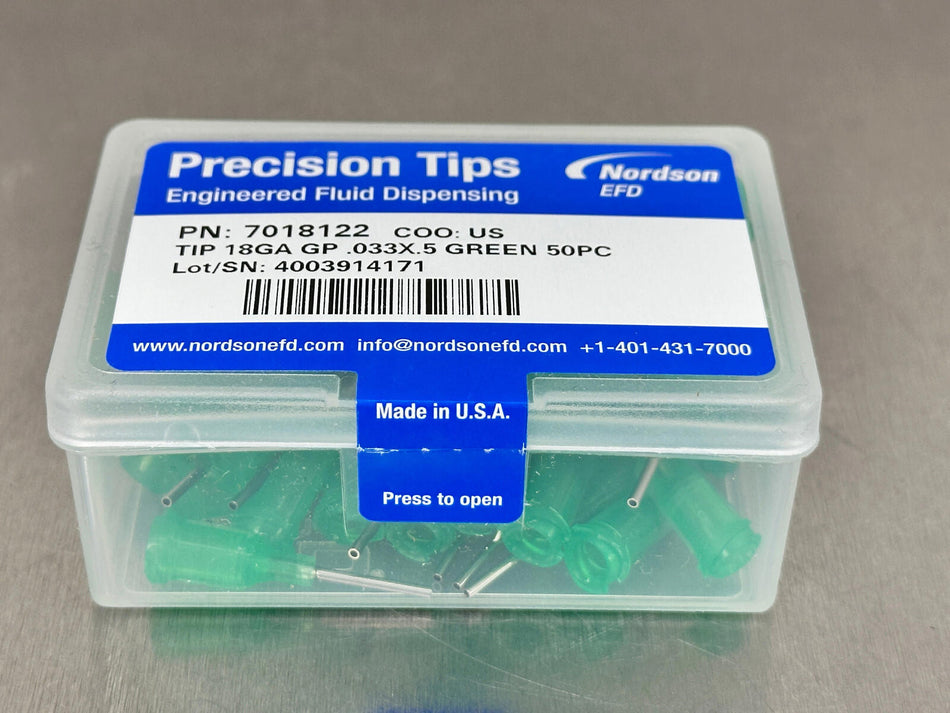 Nordson EFD 7018122 Dispensing Needle Tip 18GA, Green Optimum (QTY 50)