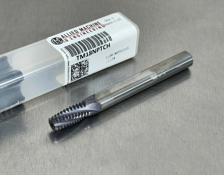 Allied 1/4 and 3/8 - 18 Carbide Thread Mill Helical 4FL TM18NPTCH AMEC