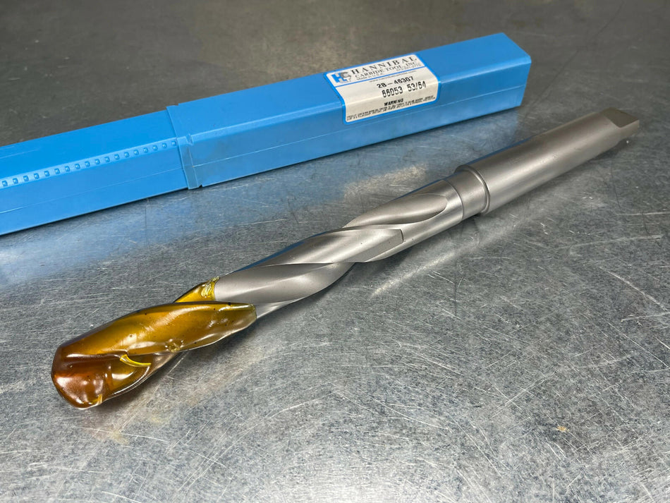 Hannibal 53/64" Carbide Tip Drill 3MT Shank Morse Taper, 10-3/4" OAL, 66053