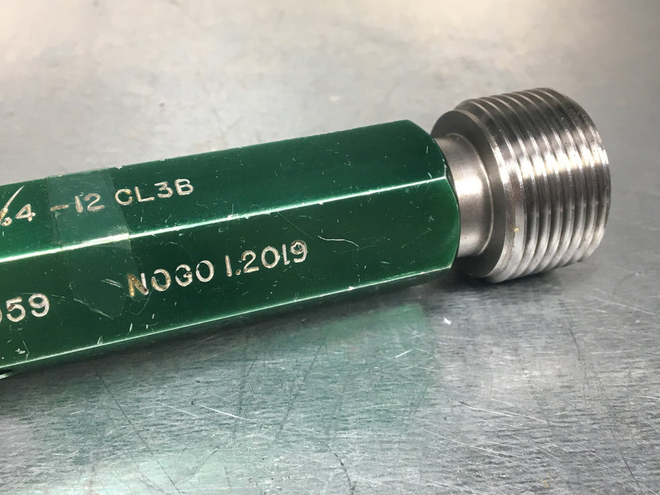 1 3/16 12 NS 3 Thread Plug Gage, Field 1.1875, GO PD 1.1334 NO GO PD 1.1374