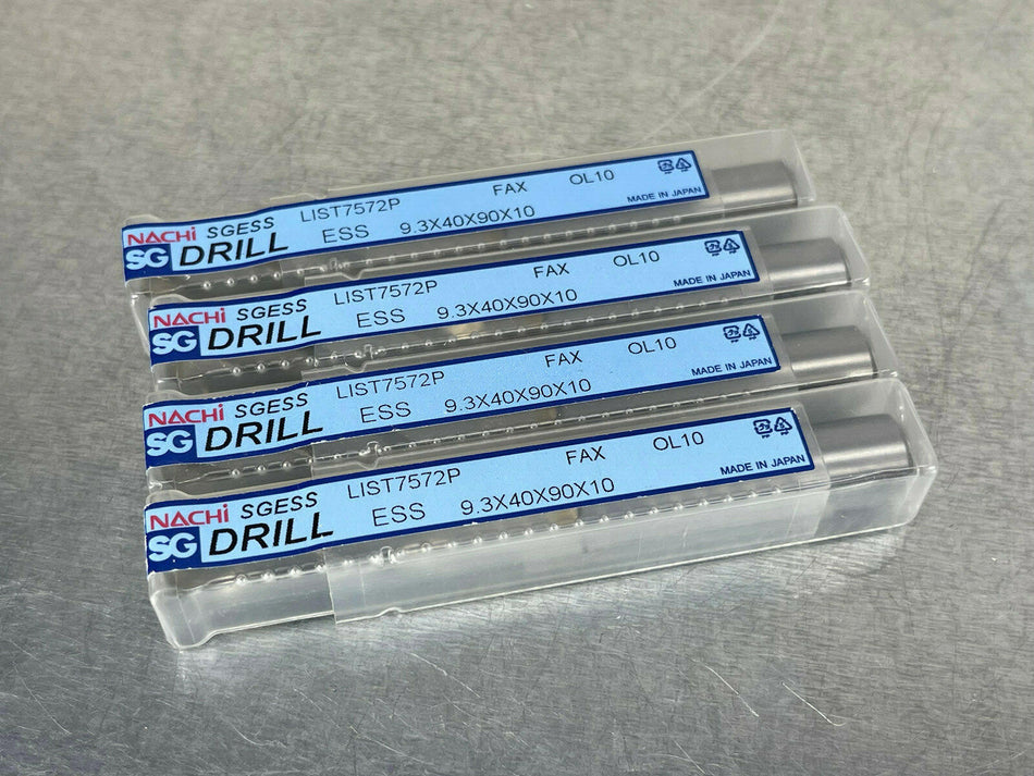 (4) Nachi 9.3mm Drills Cobalt Screw Machine 7572P Powdered Metal