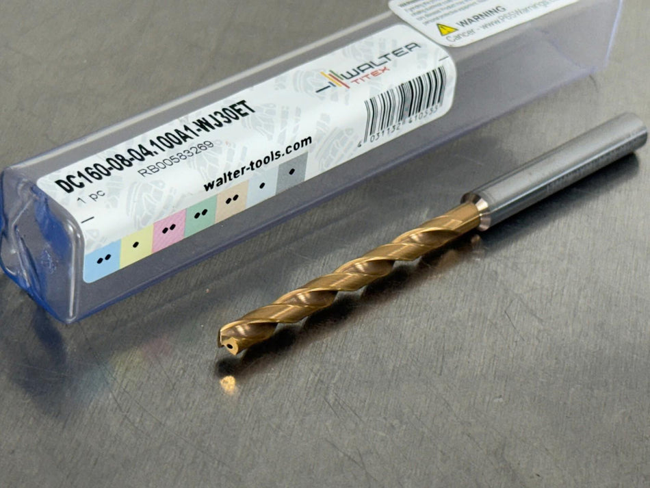 Walter 4.1mm Carbide Drill 8xD Coolant Xtreme Evo DC160-08-04.100A1-WJ30ET