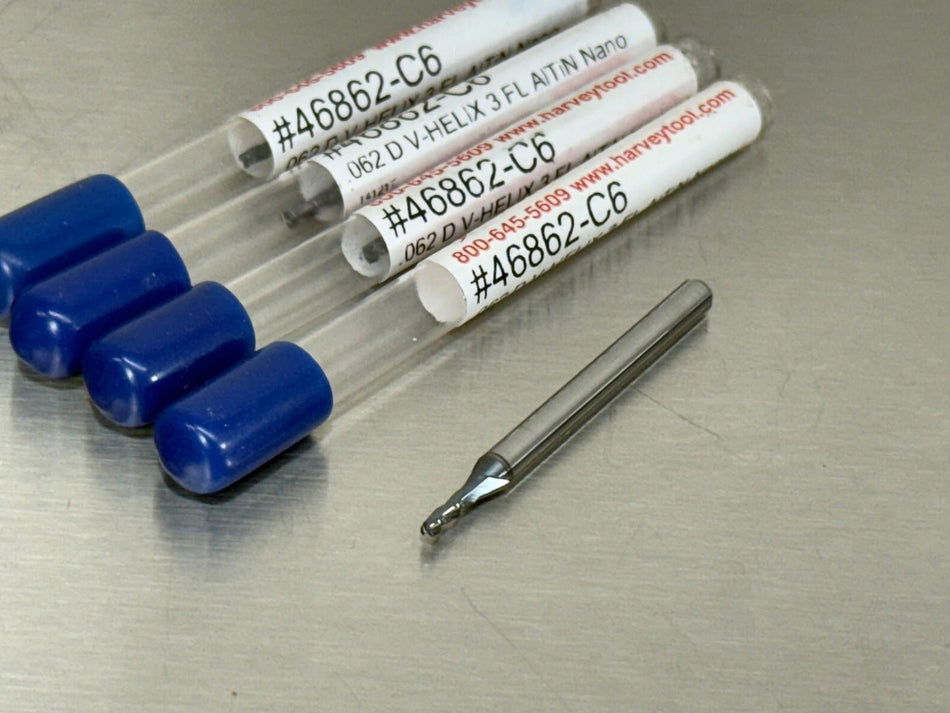 (4) Harvey 1/16" Carbide End Mill Variable Helix for High Temp Alloy 46862-C6