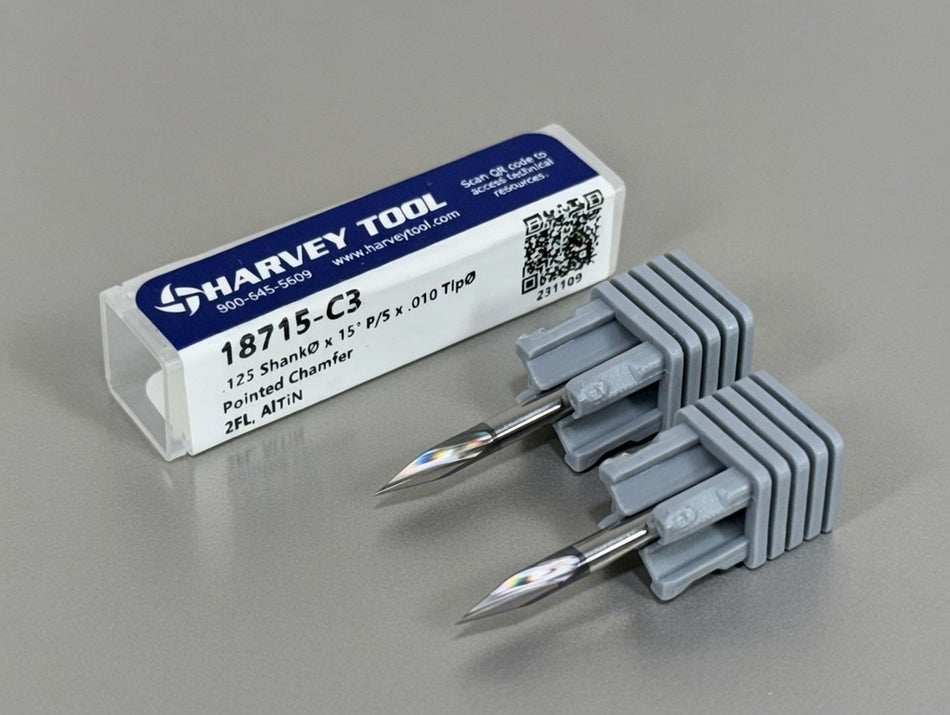 (2) Harvey 15° Carbide Chamfer Cutter .010" Pointed Tip 18715-C3