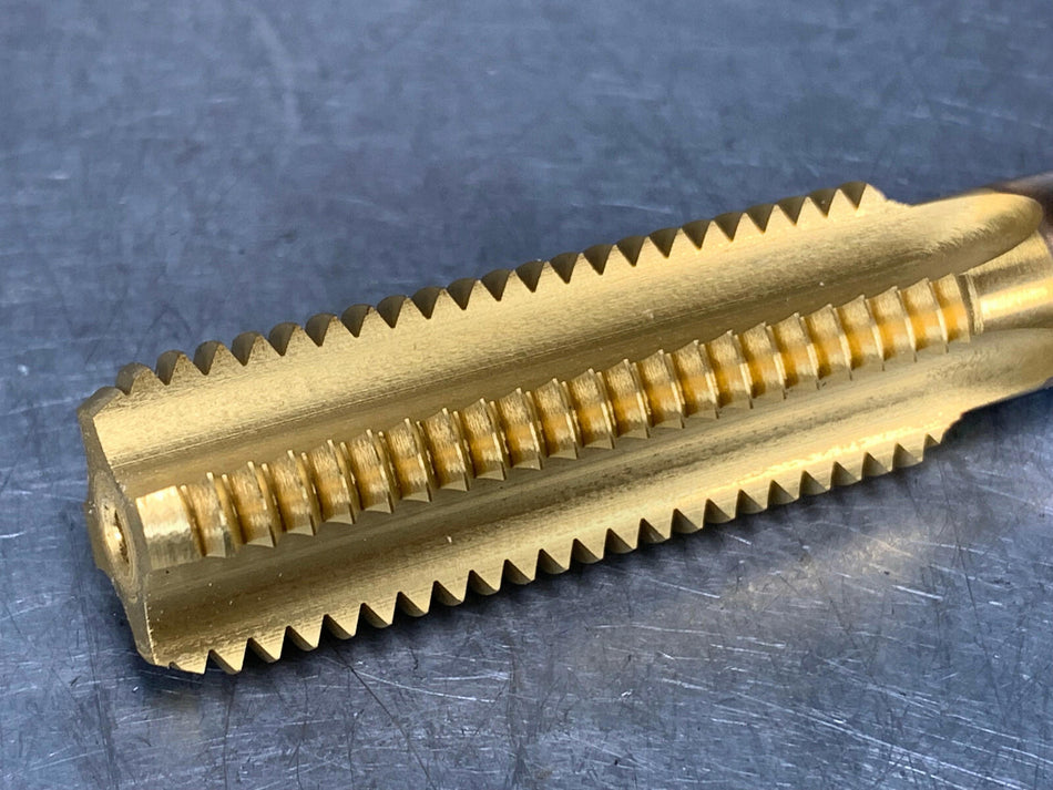 Vermont M16 x 2.0 D7 HSS-E Tap Metric w/ Oil Hole, TiN Coated, 4 Flute. Bottom