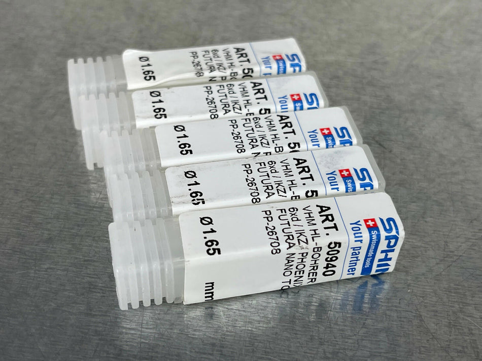 (6) Phoenix 1.65mm Solid Carbide Drill 6xD Coolant Through 40.50940.0165