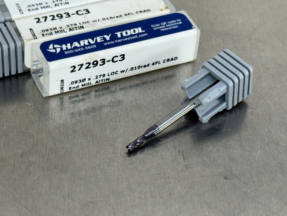 (Qty 5) Harvey 3/32" Carbide End Mill .01" CR 27293-C3