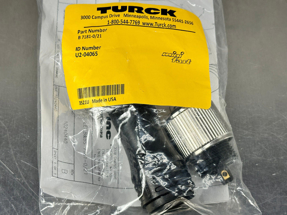 Turck B7181-0/21 Connector Field Wireable 8 Pin Plug IP67