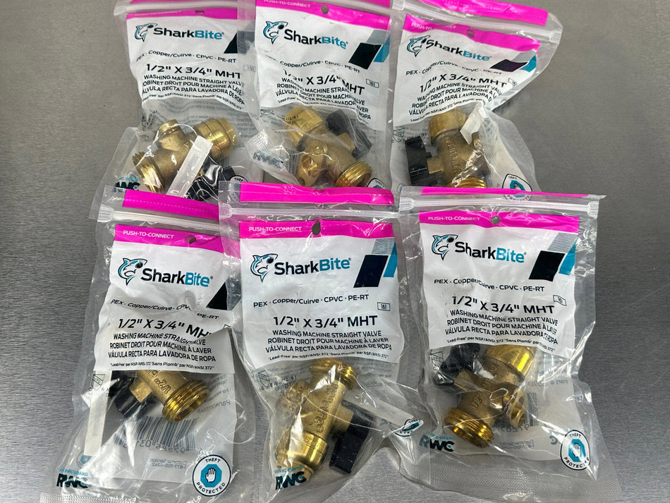 (6) Sharkbite 25559LF 1/2" X 3/4" Male Thread Washing Machine Valve