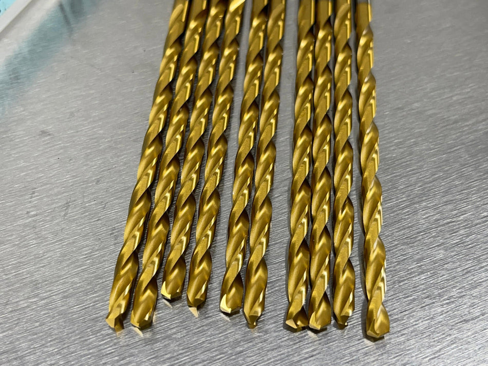 (10) YG1 5/32" Cobalt Drill Taper Length, TiN Coated, HSSCo5