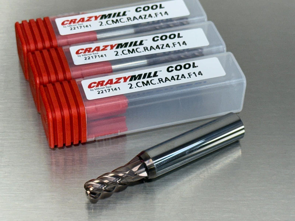 (3) Mikron 1/4" Carbide End Mill .06 CR Internal Coolant 2.CMC.RA4Z4.F14