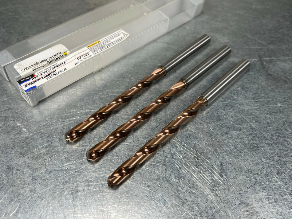 (3) Mitsubishi 6.9mm WStar Solid Carbide Drill 8xD Thru Coolant MVS0690X08S080