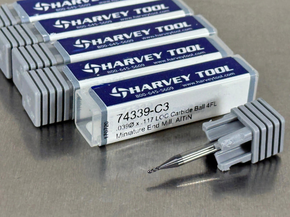 (5) Harvey 1mm Carbide End Mill Miniature Ball Nose 74339-C3