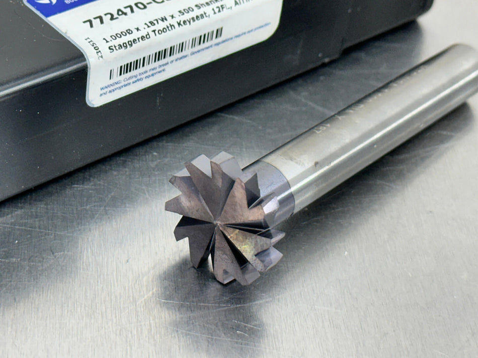 Harvey 3/16" Carbide Keyseat Cutter 1" Dia Staggered Tooth 12 Flute 772470-C3