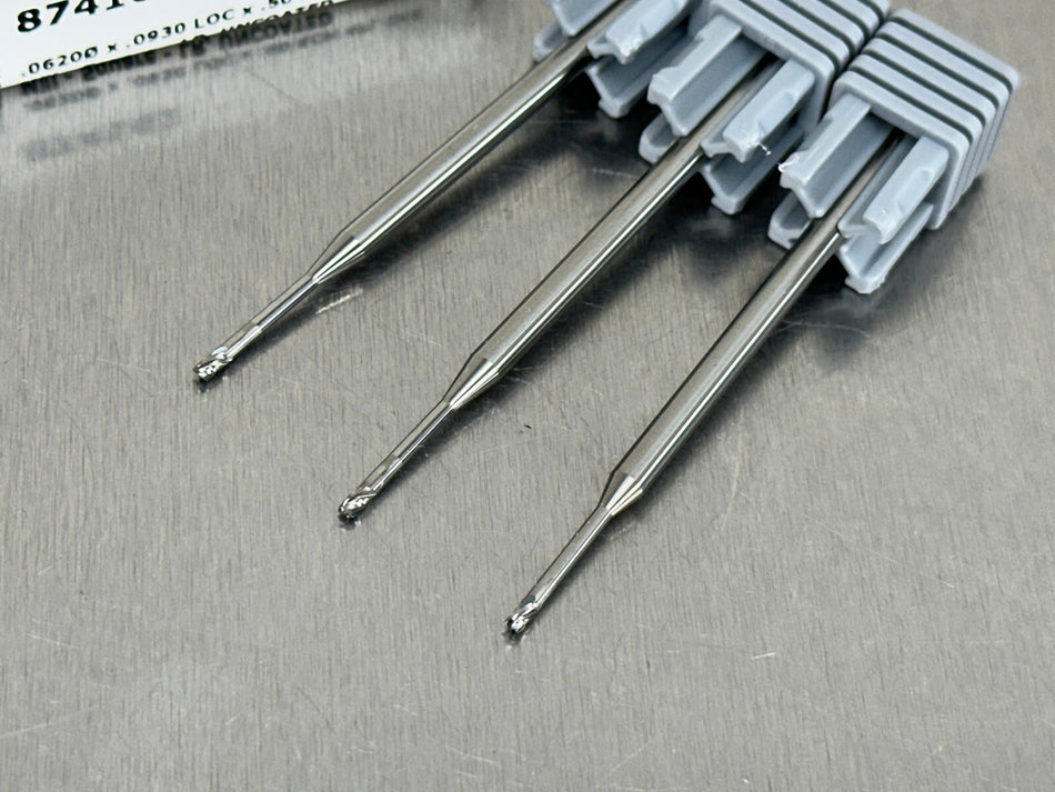 (3) Harvey 1/16" Carbide End Mill Long Reach 2.5" OAL 4 Flute 874162