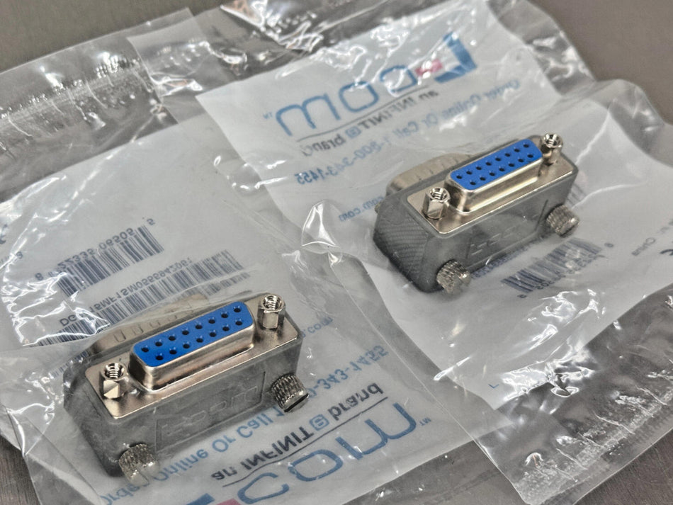 (2) L-Com DG9015MF1 Low Profile Right Angle Adapter, DB15 Male / Female D-Sub