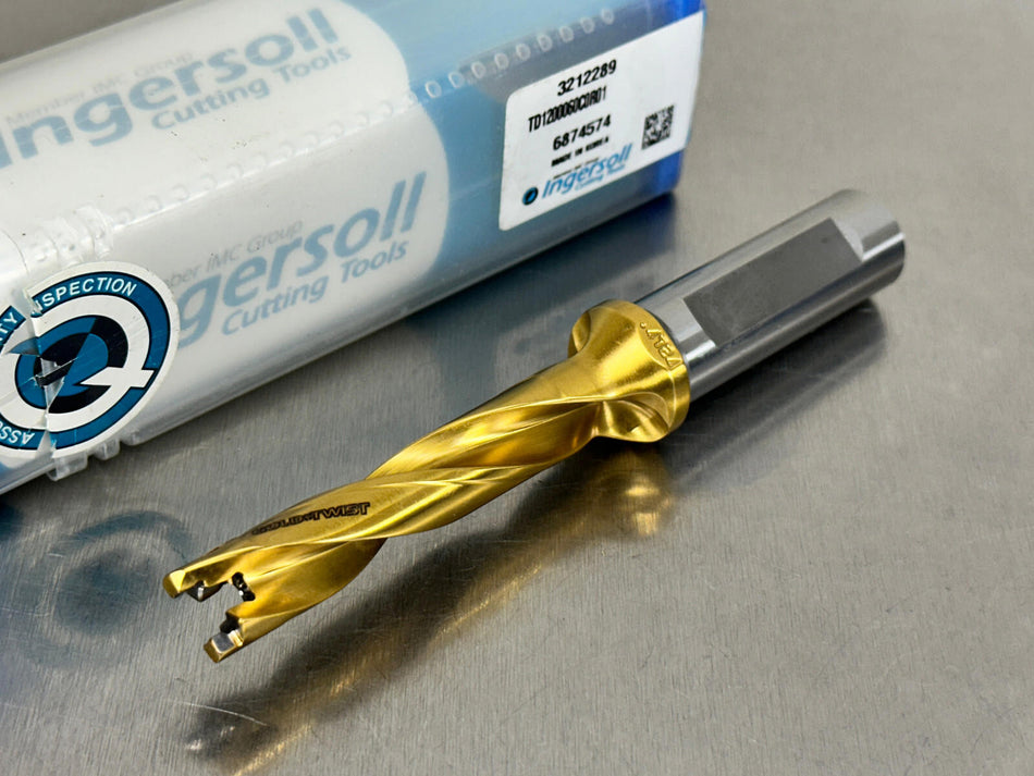 Ingersoll TD1200060C0R01 Indexable Drill 12mm 5xD Gold Twist Replaceable Tip