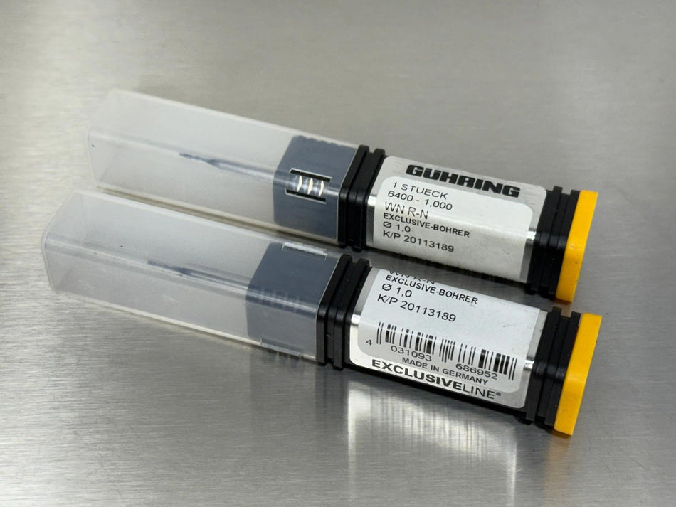 (2) Guhring 1.0mm Solid Carbide Drill 4xD 6400 Micro Exclusive