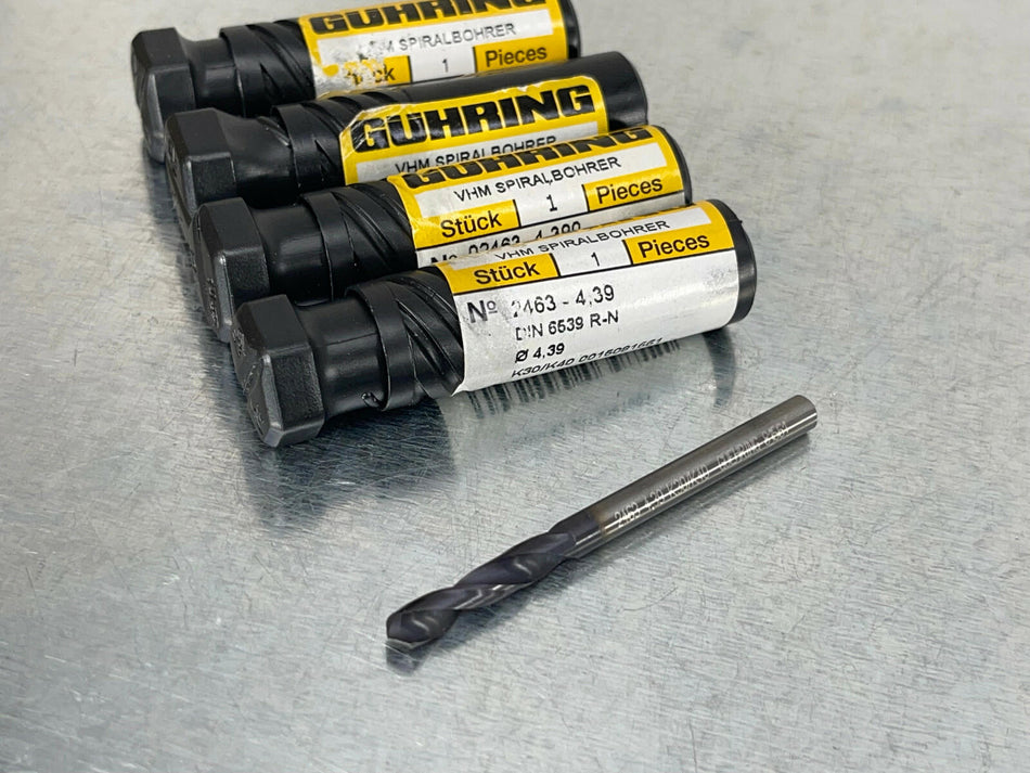 Guhring #17 4.39mm Solid Carbide Drill RT100U Firex Stub 2463 Series (Lot of 4)