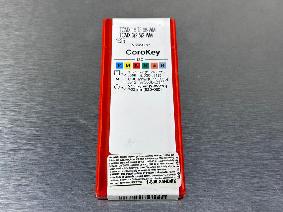 Sandvik TCMX 3(2.5)2-WM 1525 Carbide Insert 16T3 08-WM (Pack of 3)