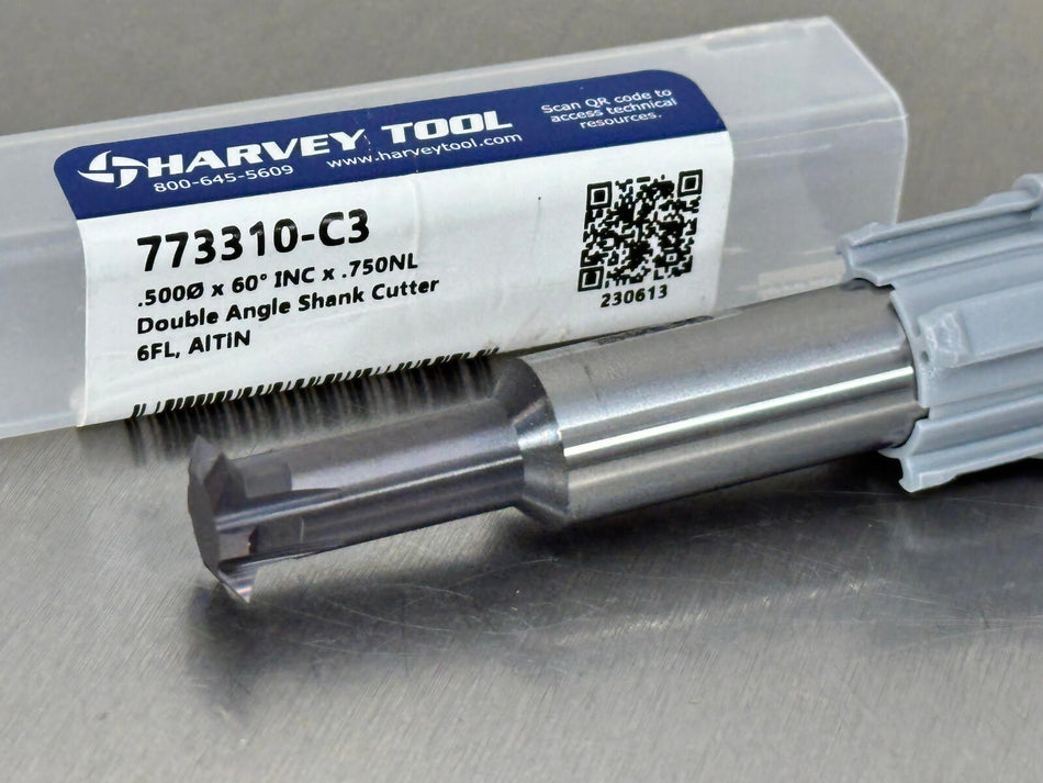 Harvey 1/2" Carbide Double Angle Shank Cutter 60° Included 773310-C3